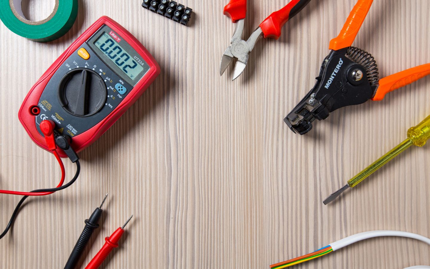 flatlay of electrician tools sparks nv